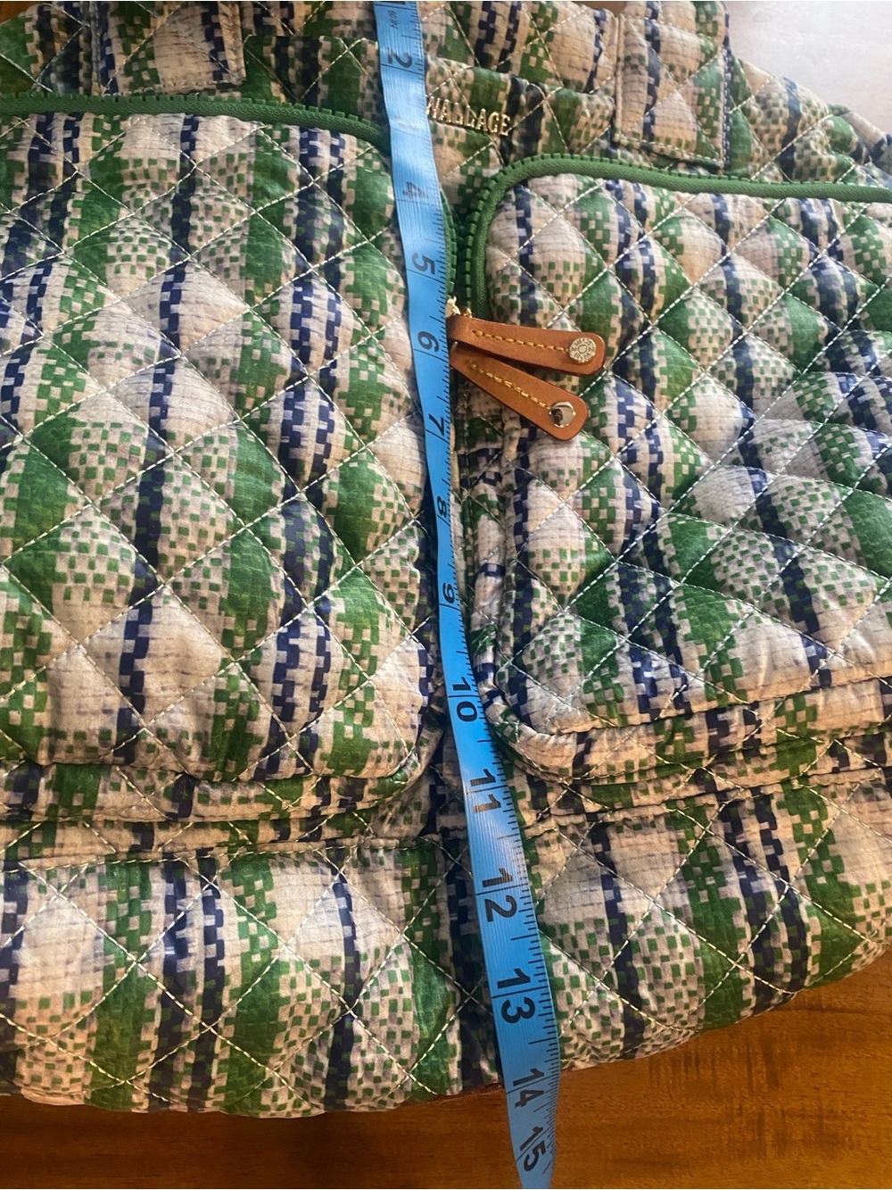 MZ Wallace Spring Plaid Gren Blue Quilted Nik Duffel Travel Bag - Picture 13 of 14